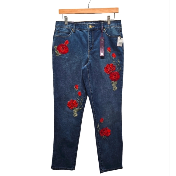 Gloria Vanderbilt Denim - Gloria Vanderbilt All Around Slimming Stefania Embroidered Rose Jeans Size 6 New